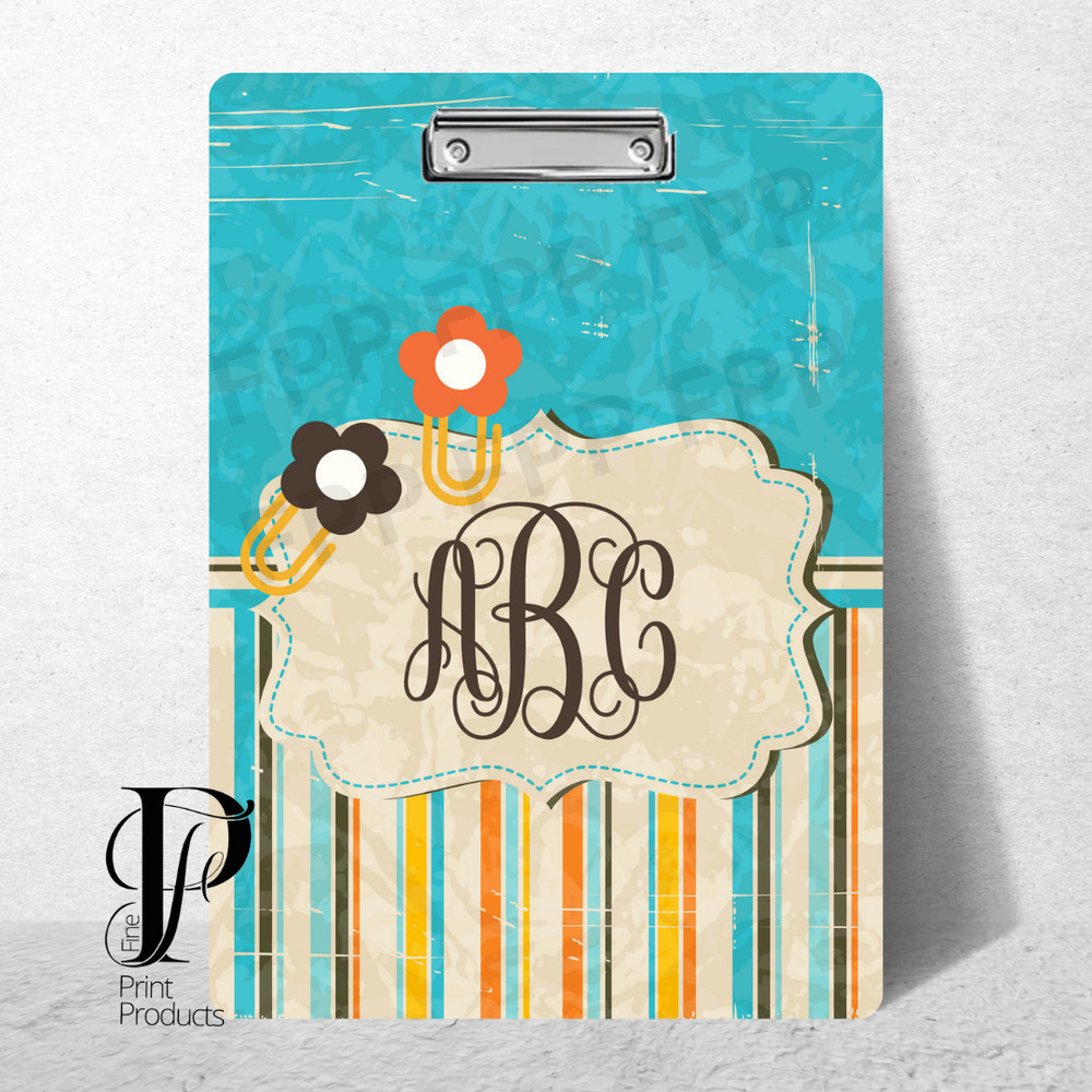 Retro Wood Look Monogram Bright Colorful Clipboard Custom